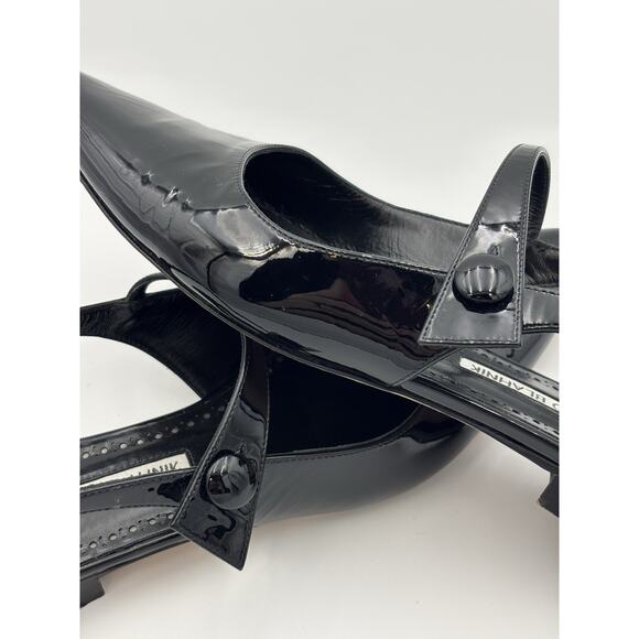 Manolo Blahnik Didion Flat Slingback Mary Jane Black Patent Leather Size 39 / 9 - Picture 12 of 15
